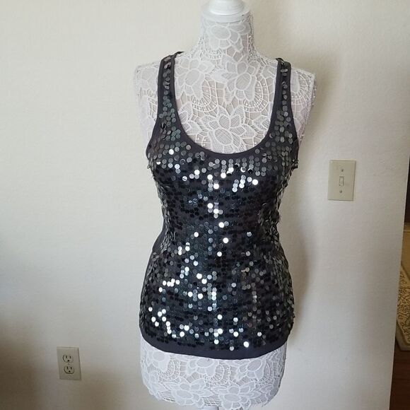 Kirra Tops - Kira Retro 70's Disco Y2K Mermaid Sequin Racerback Tank Top Size Medium